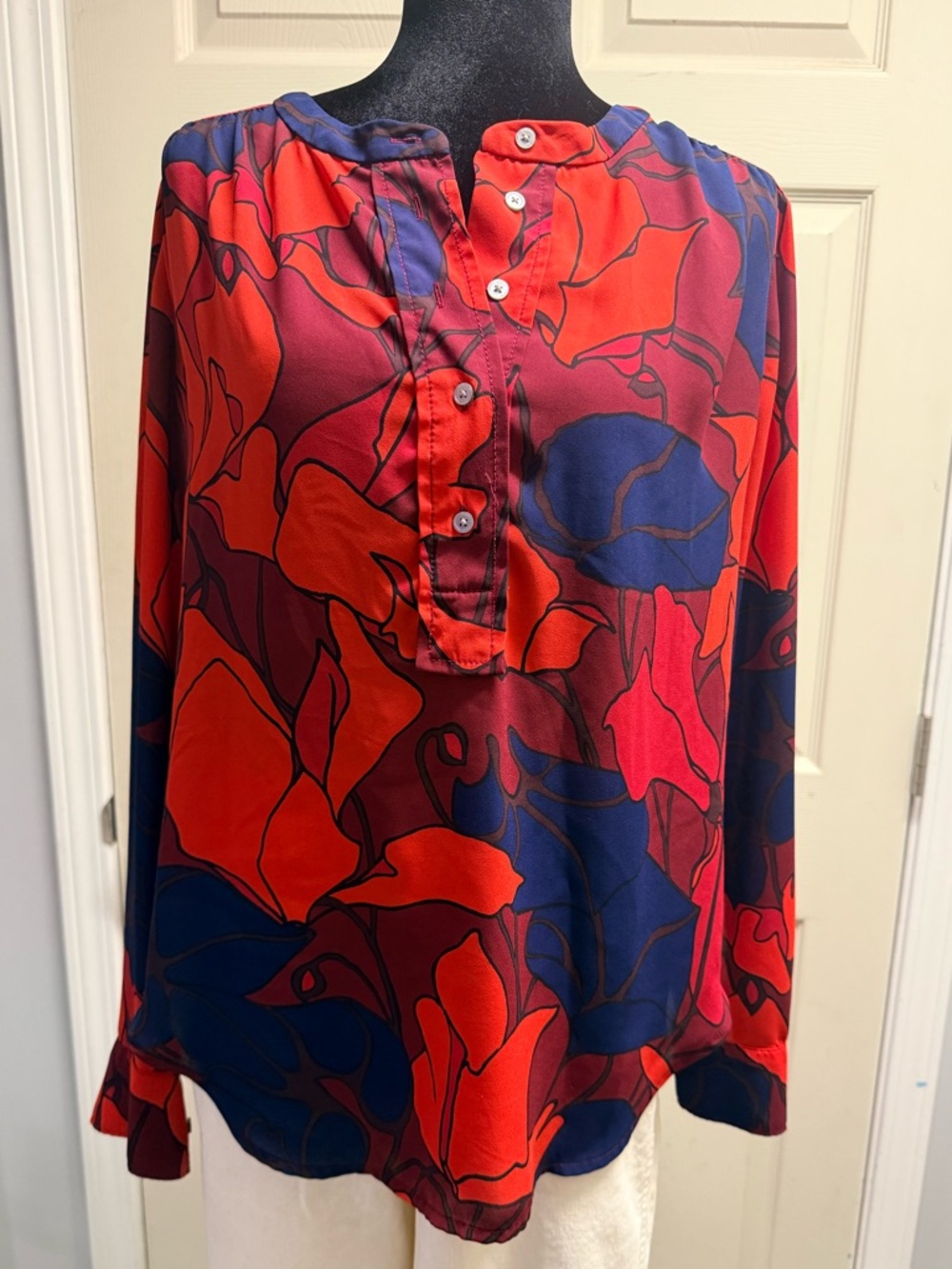 Bundle of 2 Blouses - Loft Red & Navy Floral Blouse + Green & Cream Blouse